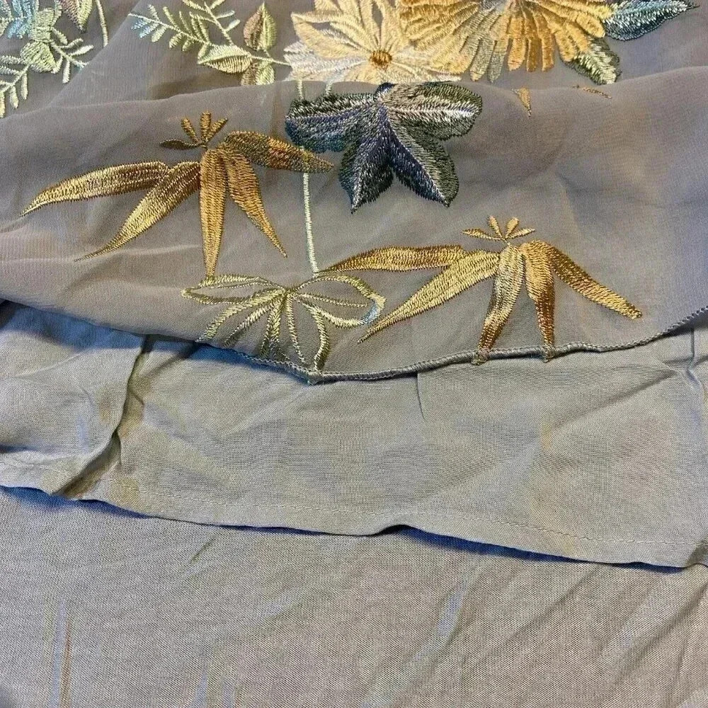 Anthropologie TINY Frances Long-Sleeve Ruffled Top Blue‎ Embroidered Boho Floral - Picture 6 of 9